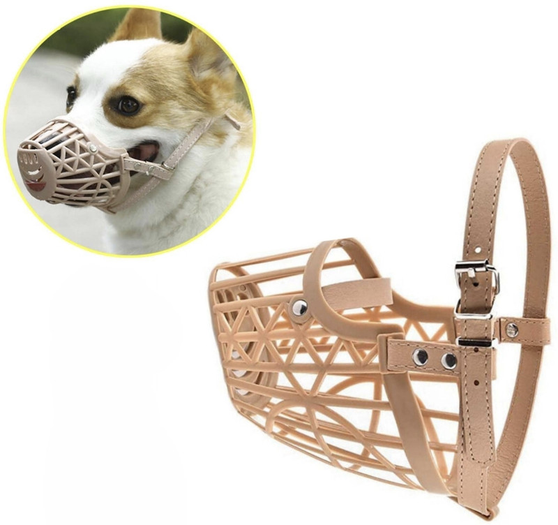 AomniStore Adjustable Small Plastic 3No Muzzle for Small Dog, Puppy Mouth Cover Comfortable Small Other Dog Muzzle(Brown)