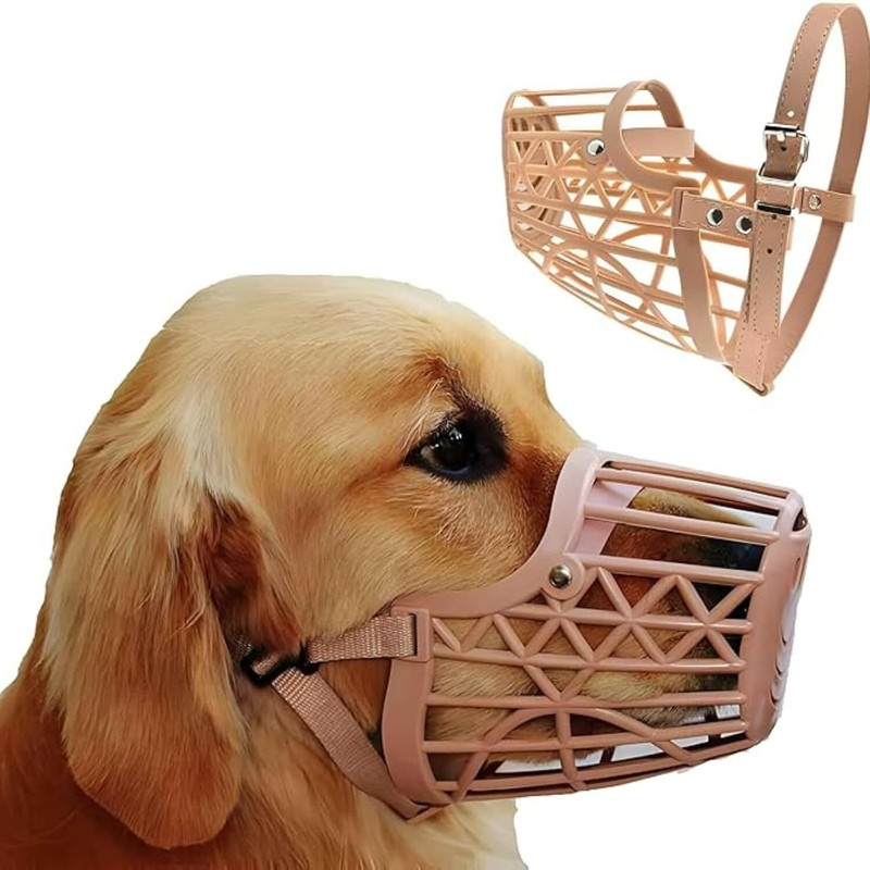 AKEnnterprises Adjustable Plastic Dog Muzzle – Safe & Comfortable Small & Medium Dogs Medium Strips Dog Muzzle(Brown)