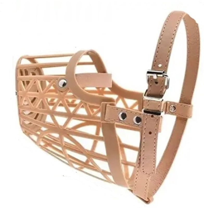 SAVEPET ADJUSTABLE, COMFORTABLE & ANTI BITING SOFT PLASTIC DOG MUZZLE SIZE NO. 3 (SMALL) Small Strips Dog Muzzle(Brown)