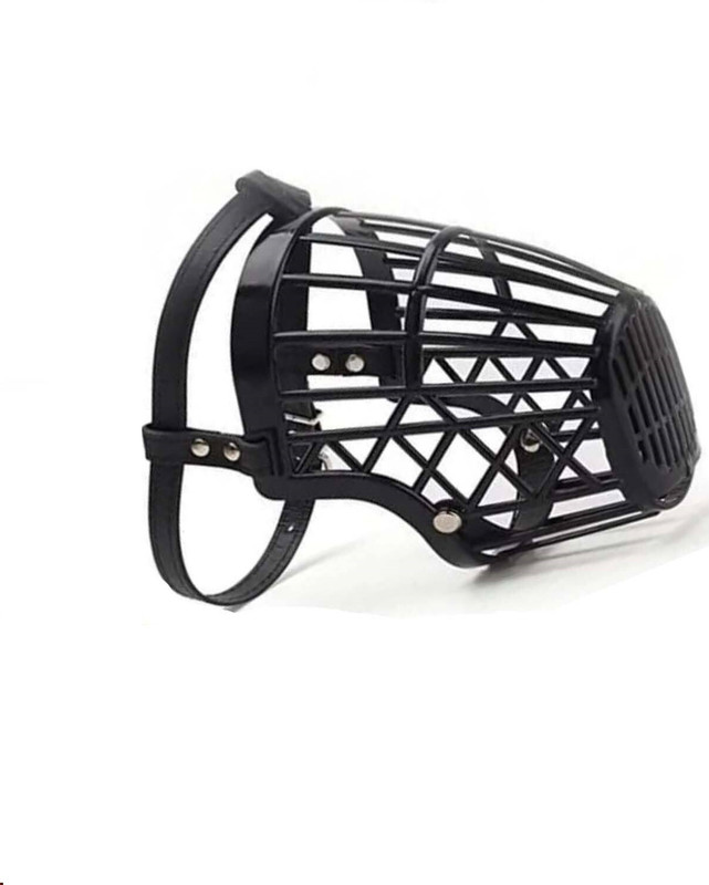 PetJoy Anti Biting Adjustable Dog Muzzle, Basket Cage Design Plastic Muzzle for Dogs, Extra Small Strips Dog Muzzle(Black)