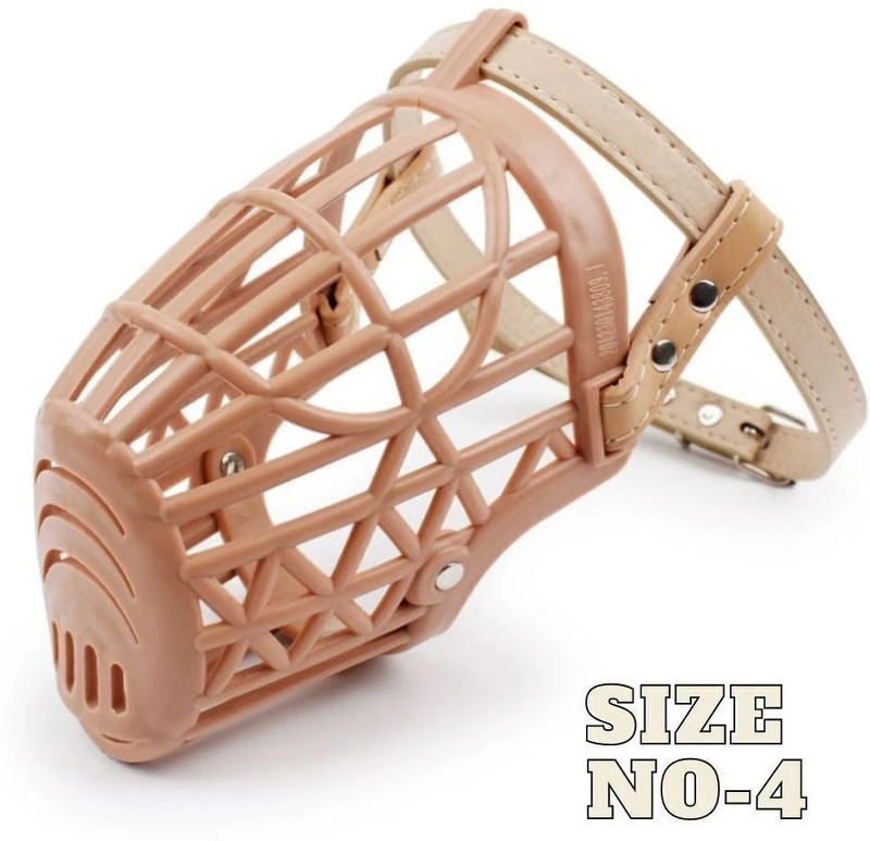 Vigourholistic Pet Dog mask / muzzle, mouth Cover adj strap- Anti biting & chewing Size-4 Medium Strips Dog Muzzle(Beige)