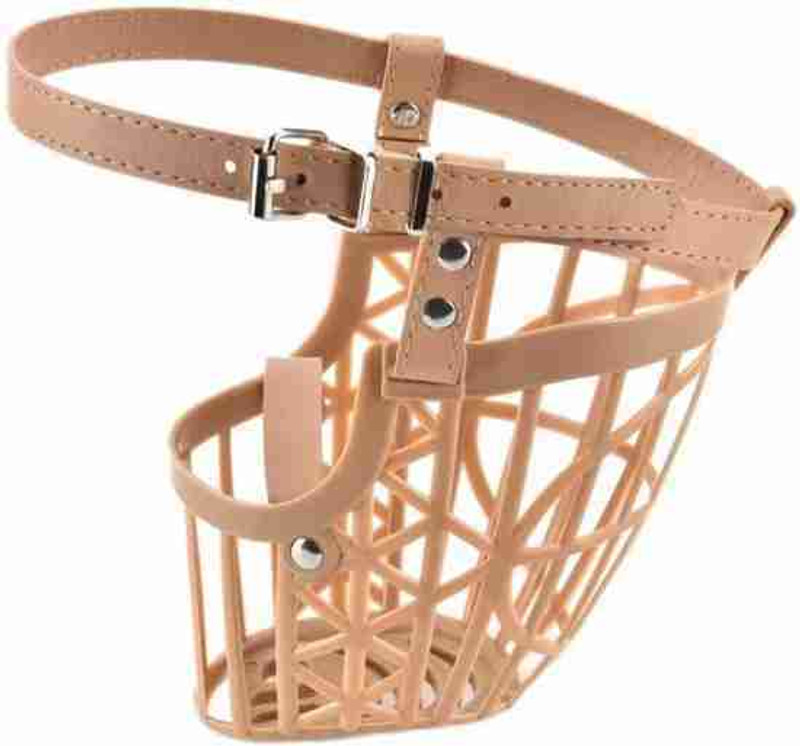 PetJoy Square Adjustable Strap Safe Muzzle (Medium) Size 4 Extra Large Strips Dog Muzzle(Beige)