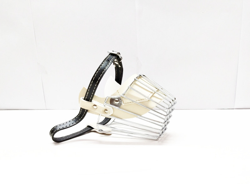Sip Iron Cage Style Dog Basket Wire Muzzle with Adjustable Leather Strap (Medium) Medium Strips Dog Muzzle(Peach)