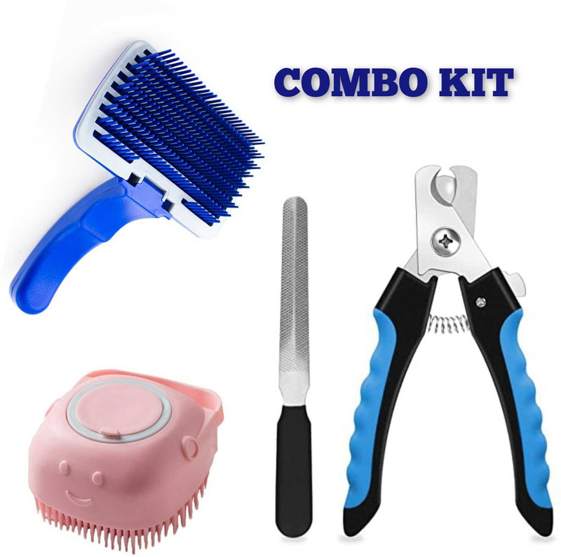 GPET Dog nail cutter in large & Slicker brush in large & Bath brush 3 in 1 combo kit Grinder Nail Clipper(For Dog & Cat)