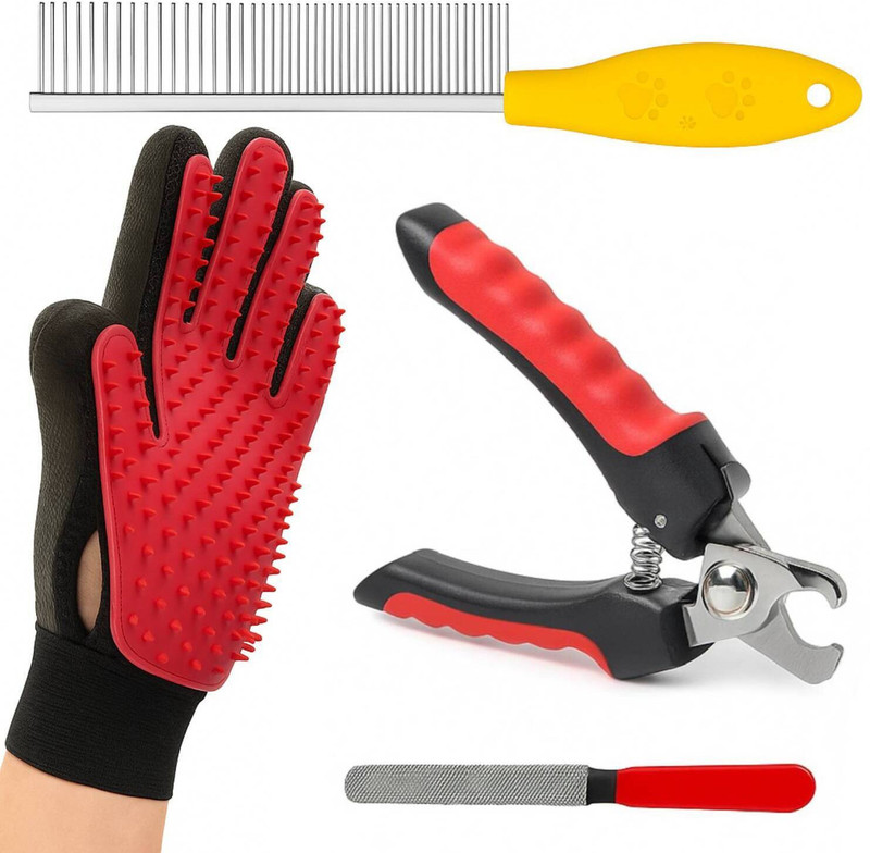 PETZLUV Pet Grooming Kit Combo for Dogs | Grooming Glove, Steel Comb & Nail Filler With Scissor Nail Clipper(For Dog, Cat, Hamster, Rabbit, Dog & Cat)