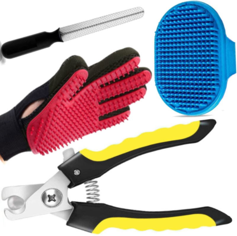 PETZLUV Pet Grooming Combo Kit for Dogs – Deshedding Glove, Bath Brush & Nail File With Scissor Nail Clipper(For Dog, Cat, Rabbit, Hamster, Bird, Squirrel, Mouse, Dog & Cat)