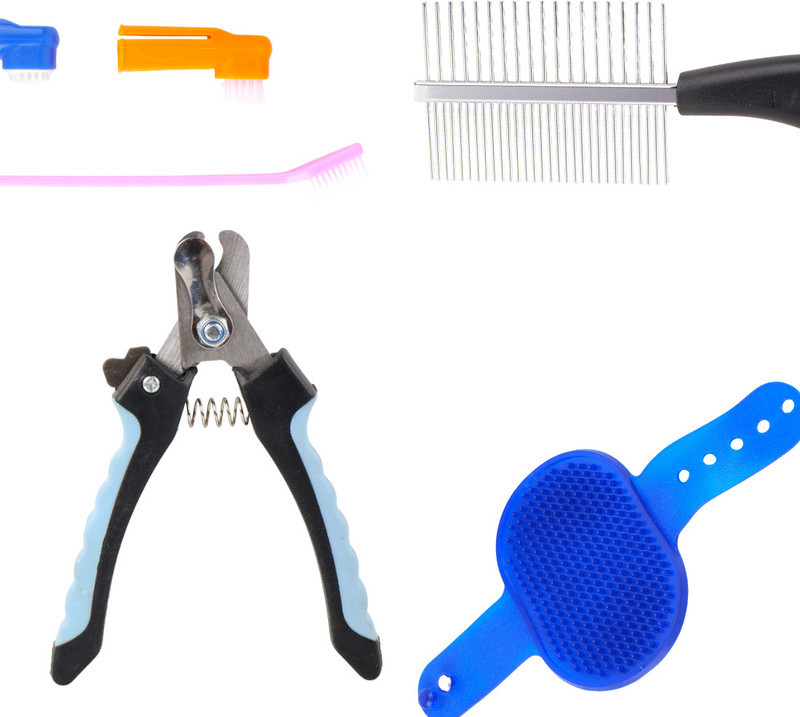 PAWDLESS 7 in 1 Pet Grooming Combo with Brushes Glove Comb Tooth Brush and Clipper Grinder Nail Clipper(For Dog & Cat)