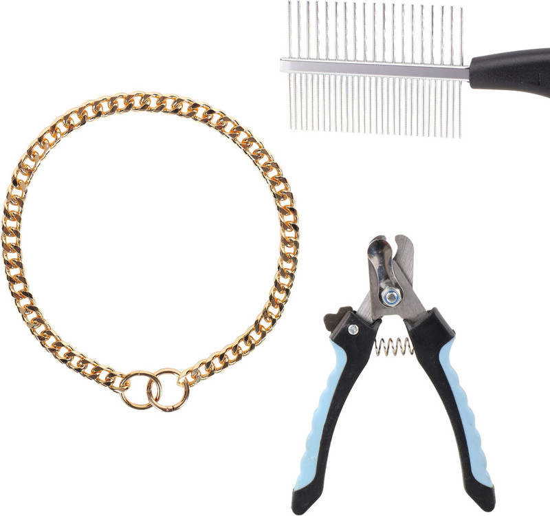 pawdles Pet Care Grooming Set – Stainless Steel Comb, Nail Cutter and Chain Grinder Nail Clipper(For Dog, Cat)