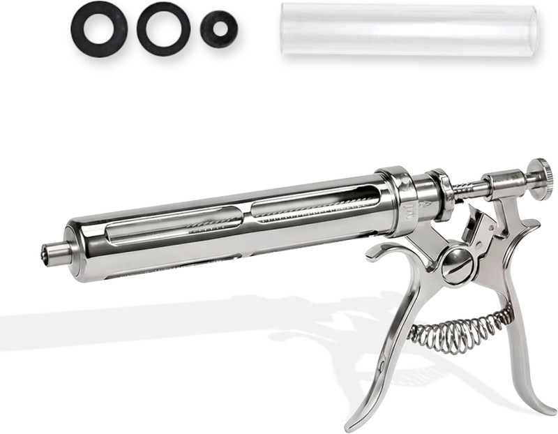 SAFURE 50ml Revolver Veterinary Syringe Gun Stainless Steel Reusable Multi-Dose Syringe Pet Nursing Kit
