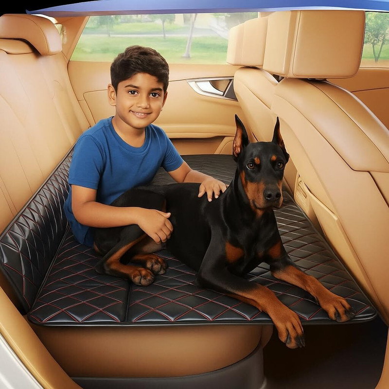 PawPints Universal Car Seat Gap Filler Extender | PU Leather Seat Gap Cover Hammock Pet Seat Cover(Black, Red Waterproof)