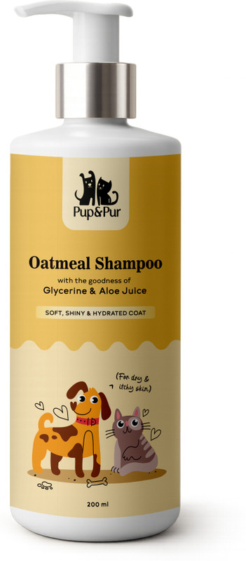 Pup & Pur Oatmeal Shampoo for Dogs and Cats | Glycerin & Aloe Vera for Dry, Itchy skin | Anti-itching, Itch Relief Gentle Coconut Fragrance Dog, Cat Shampoo(200 ml)