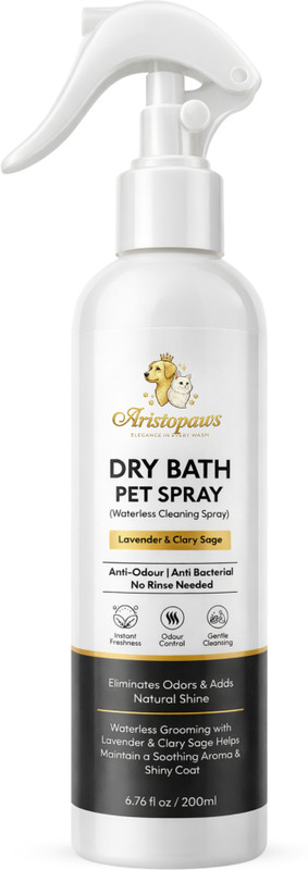 Aristopaws Dry Bath Pet Spray for Dogs & Cats – Waterless Grooming Anti-itching, Anti-Bacterial Lavender & Clary Sage Dog, Cat Shampoo(200 ml)