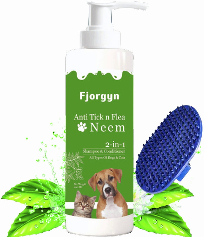 Fjorgyn Anti-Dandruff 2-In-1 Shampoo & Conditioner + Bath & Body Massage Brush For Pets Anti-dandruff, Allergy Relief, Anti-fungal, Anti-itching, Conditioning, Hypoallergenic Eucalyptus Mint Dog Shampoo(200 ml)