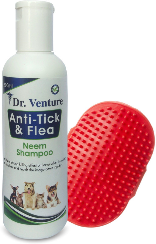 Dr Venture Anti-Tick and Flea Shampoo 200 ml + Bathing and Grooming Hand Brush Flea and Tick, Allergy Relief, Anti-itching Lemongrass Dog Shampoo(200 ml)