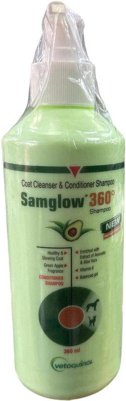 Vetoquinol SAMGLOW 360 Coat Cleanser & conditioner Shampoo for Dogs and Cats Conditioning Green Apple Fragrance, Dog, Cat Shampoo(360 ml)