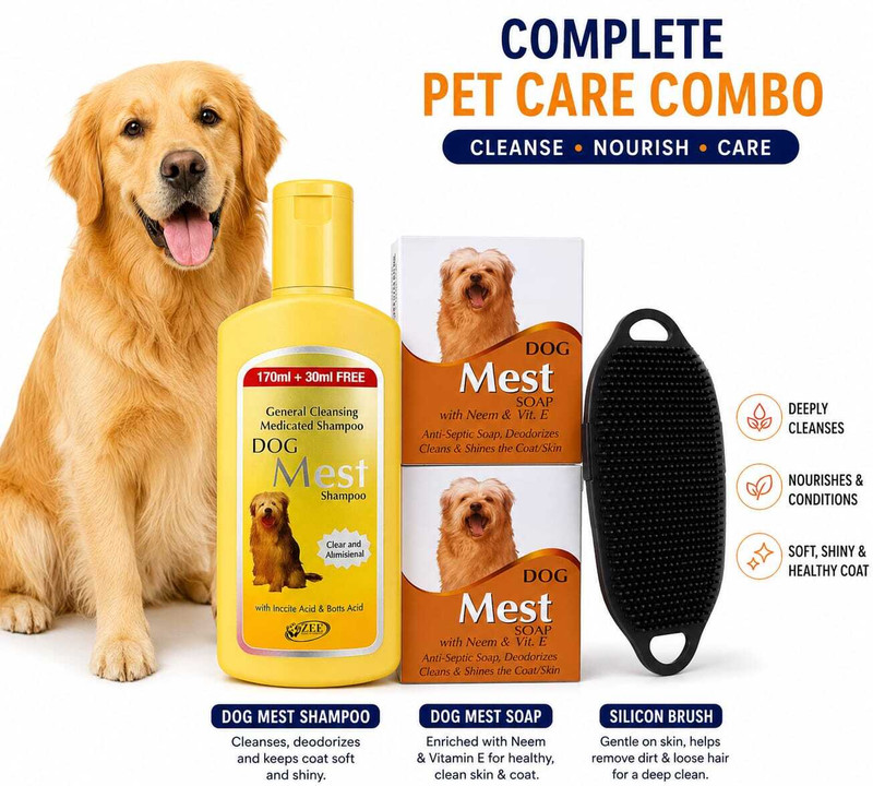 DogMest Flea and Tick, Anti-itching Natural Dog Shampoo and Soap with Soft Bath Brush Anti-dandruff, Anti-fungal, Anti-itching, Flea and Tick, Conditioning aloe vera, neem face Dog Shampoo(350 ml)