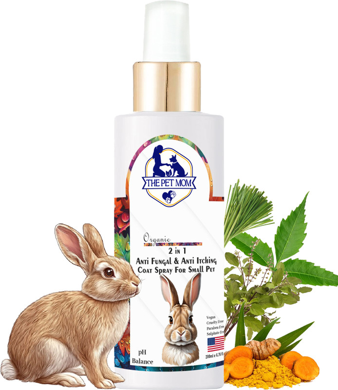 THE PET MOM 2-In-1 Antifungal & Anti-Itching Coat Spray For Small Pet, Rabbit, Anti-itching, Anti-fungal, Itch Relief ,Natural, Pet Skin & Coat Care | Anti Fungal Spray For All Small Pet Breed, Rabbit Shampoo(200 ml)