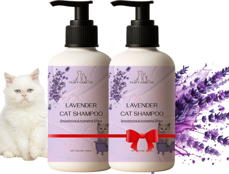 flufy care co Lavender Cat Shampoo Combo – 200ml + 200ml | Dual Pack | Anti-Odor, Gentle, Allergy Relief, Anti-dandruff, Anti-fungal, Anti-Inflammatory, Flea and Tick LAVENDER Cat Shampoo(400 ml)