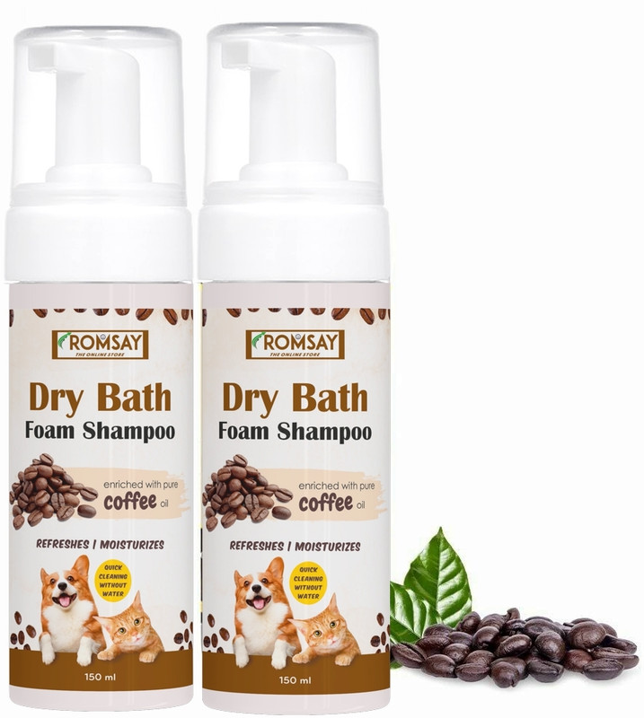 ROMSAY Dry Bath Foam Shampoo For Pet, Cat, & Puppies Extract With Pure Coffee Oil Allergy Relief, Anti-fungal, Anti-itching, Anti-microbial, Hypoallergenic Coffee Dog Shampoo(300 ml)
