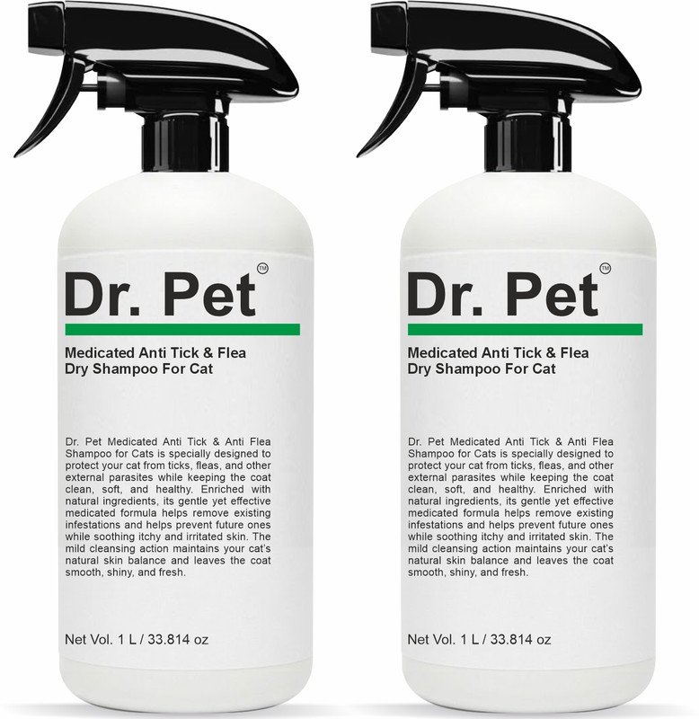 Dr Pet Anti Tick Flea Cat Dry Shampoo 1 Liter with 1 Liter Combo Waterless Pet Groom Flea and Tick Herbal Natural Cat Shampoo(2000 ml)