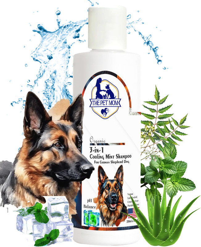 THE PET MOM 3 in 1 Cooling Mint Shampoo For German Shepherd Dog, Puppy –Cooling, Clean, Soft Conditioning Fresh, Cool Dog Shampoo For Quick Refreshening, Healthy Skin Coat For All Dog Breed, Dog Shampoo(200 ml)