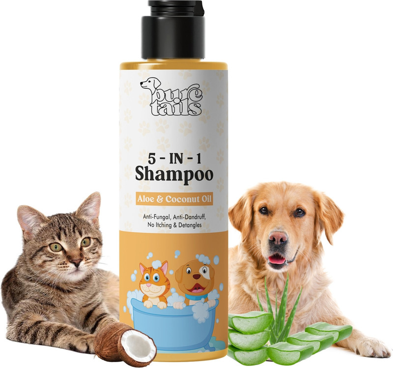 Pure Tails Anti-Bacterial, Itch Relief, Conditioning 5-in-1 With Aloe & Coconut Oil Dog Shampoo(200 ml)