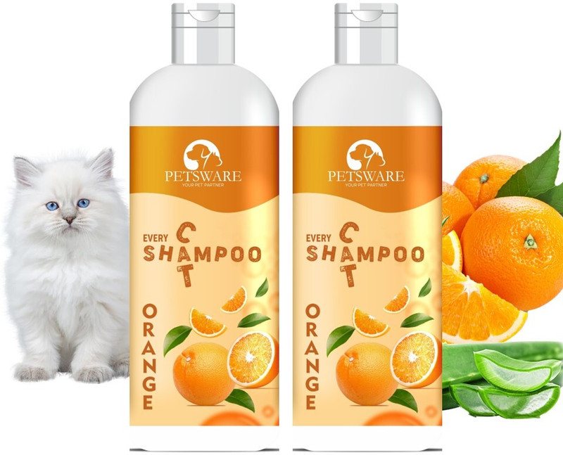 PETSWARE 5 in 1 Cat Shampoo with Conditioner for Persian Cat & All Breeds of Cat & Kitten Allergy Relief, Anti-Bacterial, Whitening and Color Enhancing, Flea and Tick Blue Berry Cat Shampoo(400 ml)