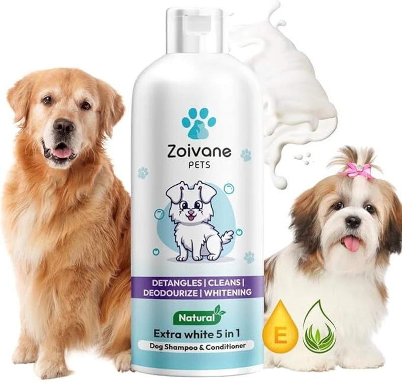 Zoivane Extra White 5 in 1 Dog Shampoo & Conditioner with , Natural Herbs Allergy Relief, Anti-microbial, Whitening and Color Enhancing, Anti-itching With Tea Tree, Aloe Dog Shampoo(200 ml)