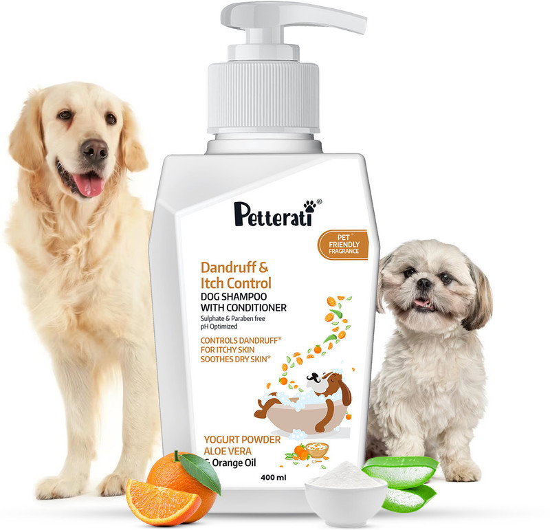 Petterati Dandruff & Itch Control Dog Shampoo | Reduces Itching & Dandruff | Anti-dandruff | Yogurt Powder, Aloe Vera & Orange Oil Dog Shampoo(400 ml)