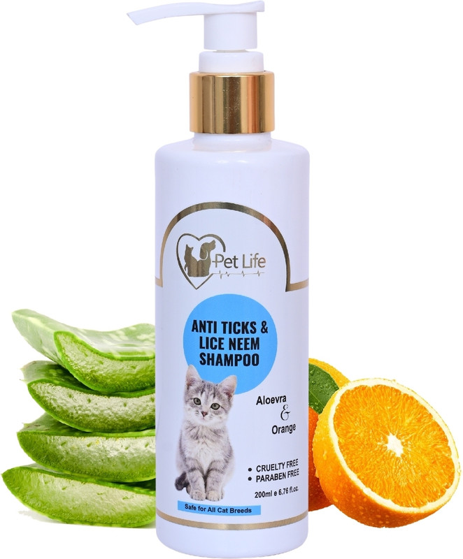 Pet Life Anti Ticks & Lice Neem Shampoo For Cat , Kitten ,Persian Cat Shampoo Conditioning, Flea and Tick, Anti-itching Fresh Fragrance, Natural Actives Cat Shampoo(200 ml)