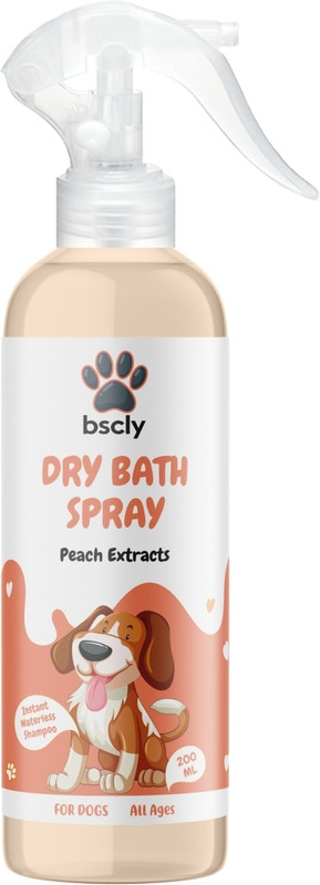 bscly Dry Bath Dogs Spray For All Pet Breeds | Paraben Free, Ph Balanced | Conditioning Peach Dog Shampoo(200 ml)