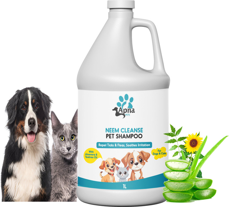 Apnapets Natural Neem Cleanse shampoo | for All Types of Dog & Cat Shampoo Allergy Relief, Anti-dandruff, Anti-fungal, Anti-itching, Anti-Bacterial, Flea and Tick Neem Dog Shampoo(1 L)