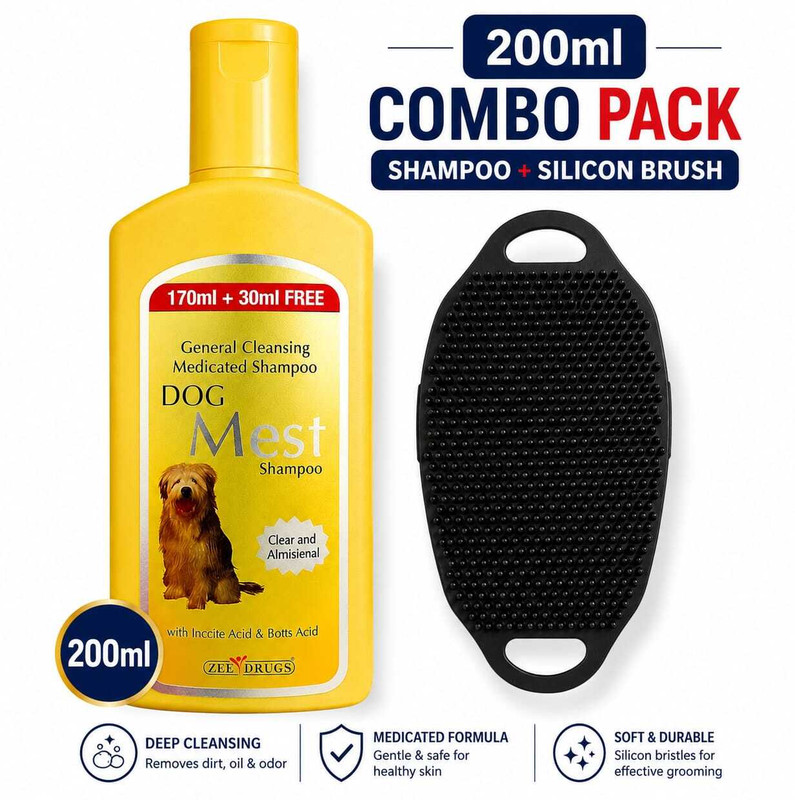 DogMest Dog Mest Flea and Tick, Anti-itching Natural Dog Shampoo with Soft Bath Brush Anti-dandruff, Anti-fungal, Anti-itching, Flea and Tick, Conditioning aloe vera, neem face Dog Shampoo(200 ml)