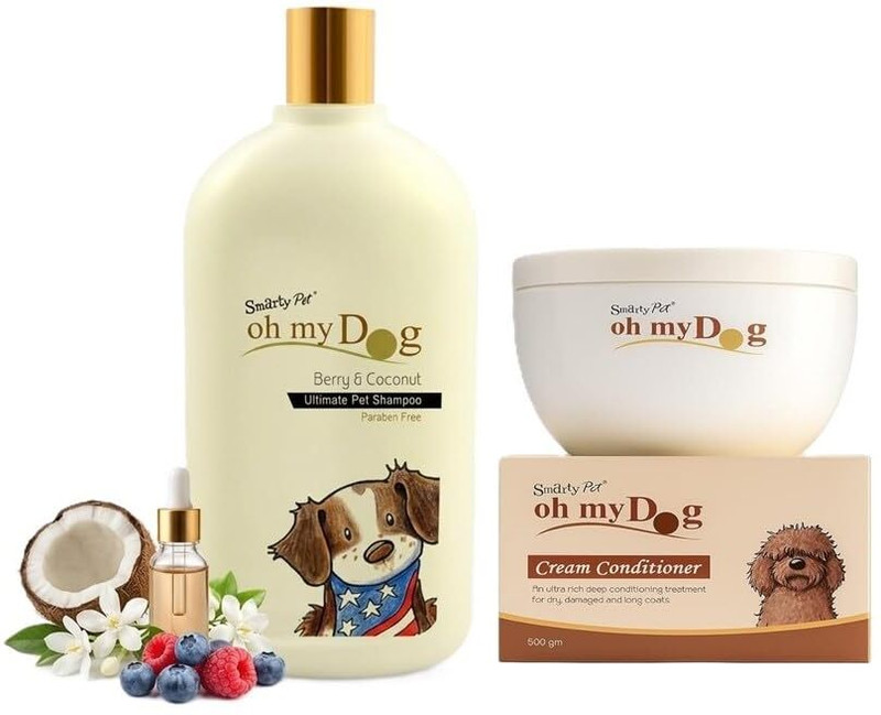 Puppyhugs Oh My Dog Berry & Coconut Shampoo 1000ML with Cream Conditioner 500ML Conditioning Mild Dog Shampoo(1.5 ml)