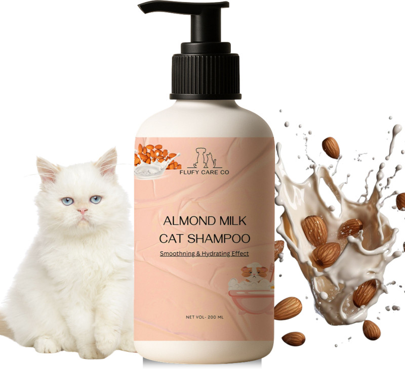 flufy care co Almond Milk Cat Shampoo – 1000ML | Gentle Cleansing | Moisturising Formula Allergy Relief, Anti-fungal, Anti-microbial, Flea and Tick, Hypoallergenic, Anti-itching Top Note: Fresh almond milk, Base Note: Madagascar vanilla Cat Shampoo(1000 ml)