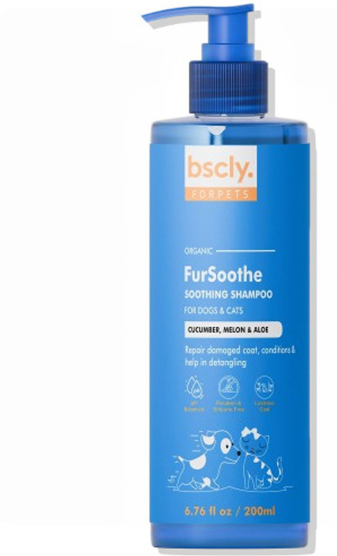 bscly Soothing Dog Shampoo - Pet Shampoo For Dogs & Cats - 100% Natural Allergy Relief Cucumber Melon & Aloe Dog Shampoo(200 ml)
