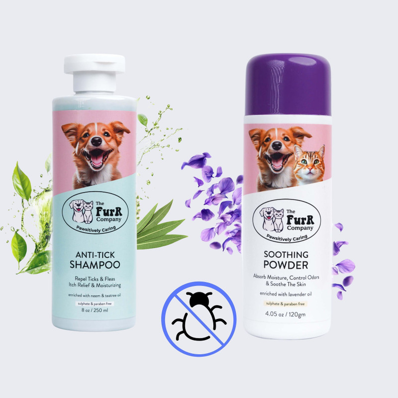 The Furr Company Double action Protection against Tick and Itch-Shampoo & Powder Combo Flea and Tick, Anti-parasitic, Anti-itching, Anti-fungal, Conditioning Natural herbal Fragrance Dog, Cat Shampoo(250 ml)