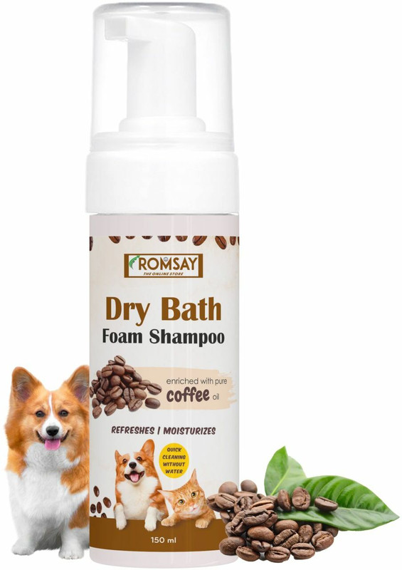 ROMSAY Dry Bath Shampoo for Cat Dog Puppies, Tearless Foam Shampoo With Pure Coffee Oil Allergy Relief, Anti-fungal, Anti-dandruff, Anti-microbial, Hypoallergenic Coffee Dog Shampoo(150 ml)