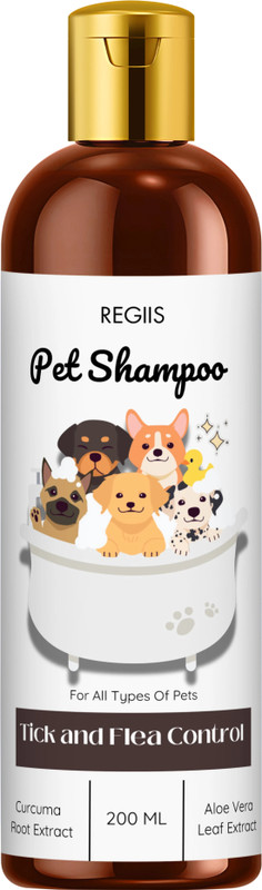 Regiis Regiis Pet Shampoo removes any type of bugs, insects on pet fur Flea and Tick Aloe Vera Dog, Cat Shampoo(200 ml)
