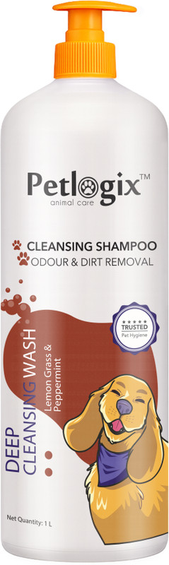 Petlogix Deep Cleansing Shampoo for Dogs & Cats, Removes Dirt & Refreshes Coat Conditioning Peppermint & Lemongrass Extracts Dog, Cat Shampoo(1 L)