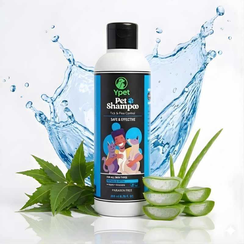 Ypet 200 ML Herbal Pet Shampoo| Shampoo For Tick and Flea for Dogs Conditioning, Allergy Relief Neem, Aloe Vera Dog, Cat Shampoo(200 ml)
