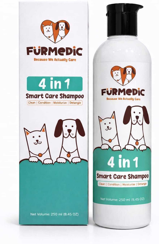 FURMEDIC 4 in 1 Smart Care Pet Shampoo- Improve Skin Health, Color Enhancing & Shiny Coat Conditioning Mild Botanical Fragrance Dog, Cat Shampoo(250 ml)