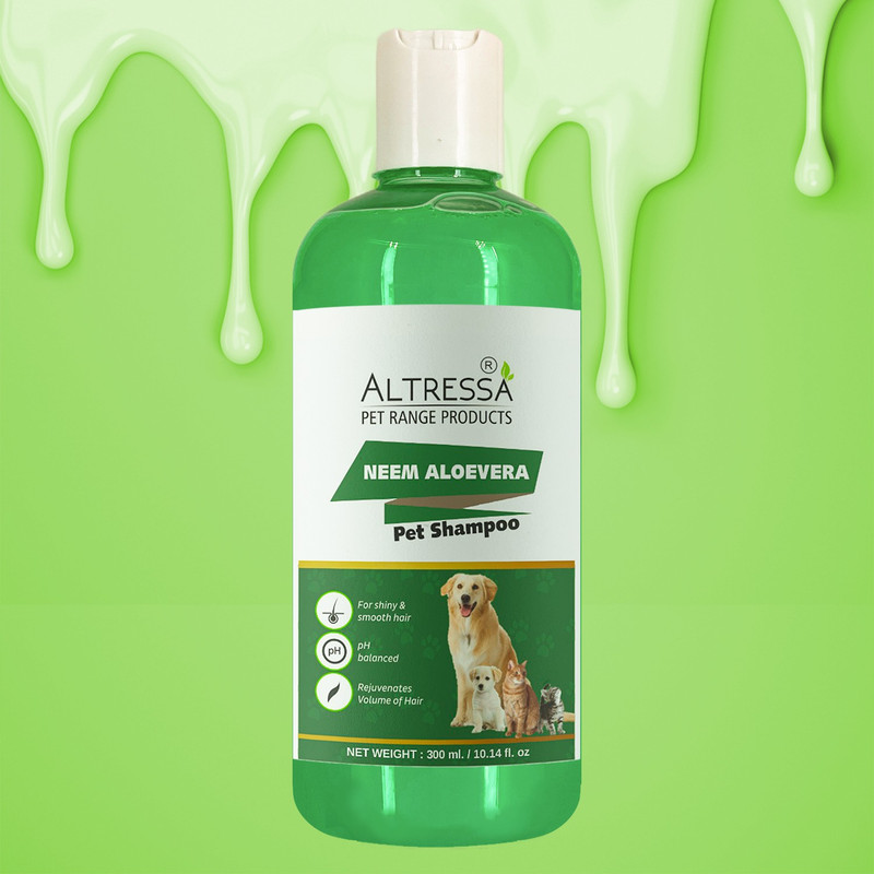 ALTRESSA Neem Aloe Vera Pet Shampoo for Hair Rejuvenation pH Balanced Shiny & Smooth Hair Anti-parasitic, Anti-fungal, Anti-microbial Aloe Fragrance Dog Shampoo(300 ml)