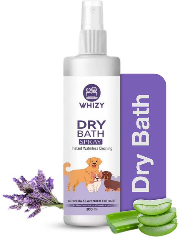 WHIZY Dry Bath Spray , Waterless cleaner For Dogs and cats , Itch-Relief Formula Anti-Bacterial Lavender Dog Shampoo(200 ml)