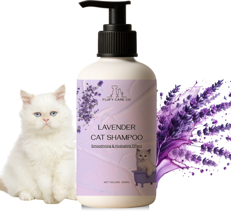 flufy care co Lavender Cat Shampoo – 200ml Calming Cleanse • Silky Coat Allergy Relief, Anti-dandruff, Anti-Inflammatory, Hypoallergenic, Flea and Tick LAVENDER Cat Shampoo(200 ml)