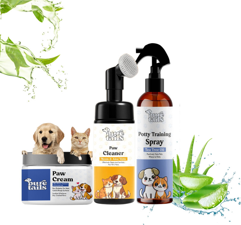Pure Tails Dog Combo: Paw Cleaner Neem 110ml + Oatmeal Shampoo 200ml + Paw Cream Shea 50ml Pet Spa Kit