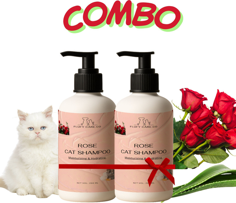 flufy care co Shampoo Combo Pack (2 x 200ml) Allergy Relief, Anti-microbial, Anti-Bacterial, Flea and Tick, Conditioning ROSE Cat Shampoo(400 ml)