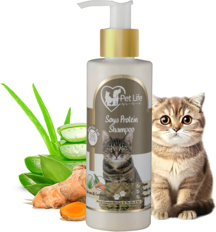 Pet Life Pure Organic Soya Protein Shampoo For Cat Effective To Greasy Hair/Smelly Fur/Hair Shedding/Silky & Shiny Hair/Protein Rich Cat Shampoo - Pet Friendly Formula For All Cat Breeds Conditioning Aloe vera Cat Shampoo(200 ml)