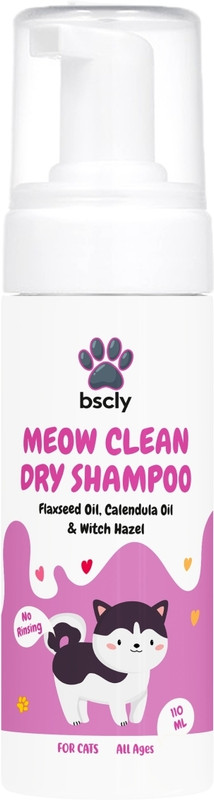 bscly Organic Dry Bath Shampoo For Cats Allergy Relief Meow Clean Dry Shampoo with, Flaxseed oil Cat Shampoo(110 ml)