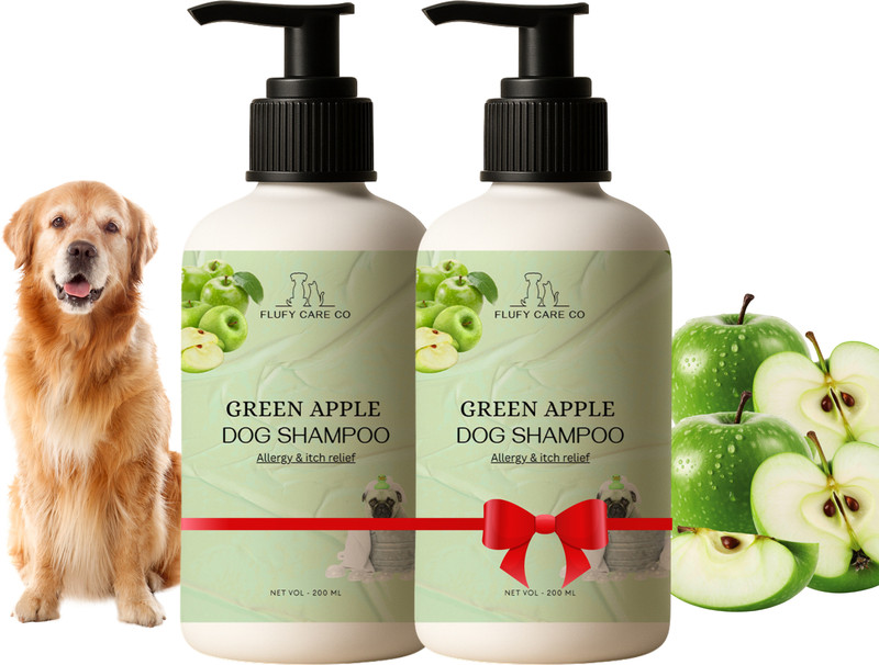 flufy care co Green Apple Dog Shampoo Combo – 200ml + 200ml | Fresh Fragrance | Deep Cleansing Allergy Relief, Anti-dandruff, Anti-fungal, Anti-Inflammatory, Flea and Tick GREEN APPLE Dog Shampoo(400 ml)